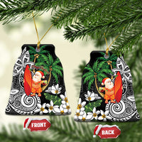 Polynesian Ceramic Ornament Tropical Santa - Plumeria Black Vintage LT7 Bell Flake Black - Polynesian Pride