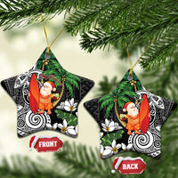 Polynesian Ceramic Ornament Tropical Santa - Plumeria Black Vintage LT7 Star Black - Polynesian Pride