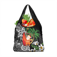 Polynesian Grocery Bag Tropical Santa - Plumeria Black Vintage