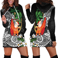 Polynesian Hoodie Dress Tropical Santa - Plumeria Black Vintage LT7 - Polynesian Pride