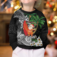 Polynesian Kid Ugly Christmas Sweater Tropical Santa - Plumeria Black Vintage