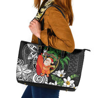 Polynesian Leather Tote Bag Tropical Santa - Plumeria Black Vintage LT7 Black - Polynesian Pride