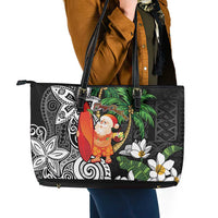 Polynesian Leather Tote Bag Tropical Santa - Plumeria Black Vintage LT7 - Polynesian Pride