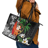 Polynesian Leather Tote Bag Tropical Santa - Plumeria Black Vintage LT7 - Polynesian Pride