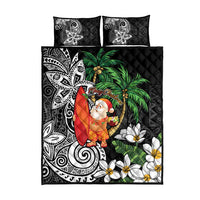 Polynesian Quilt Bed Set Tropical Santa - Plumeria Black Vintage LT7 - Polynesian Pride