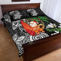 Polynesian Quilt Bed Set Tropical Santa - Plumeria Black Vintage LT7 - Polynesian Pride