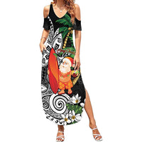 Polynesian Summer Maxi Dress Tropical Santa - Plumeria Black Vintage LT7 Women Black - Polynesian Pride