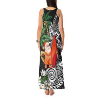 Polynesian Tank Maxi Dress Tropical Santa - Plumeria Black Vintage LT7 - Polynesian Pride
