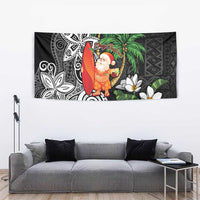 Polynesian Tapestry Tropical Santa - Plumeria Black Vintage