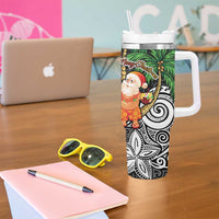Polynesian Tumbler With Handle Tropical Santa - Plumeria Black Vintage LT7 - Polynesian Pride