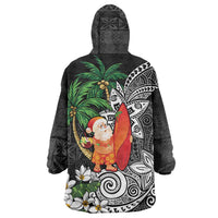 Polynesian Wearable Blanket Hoodie Tropical Santa - Plumeria Black Vintage LT7 - Polynesian Pride