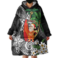 Polynesian Wearable Blanket Hoodie Tropical Santa - Plumeria Black Vintage LT7 - Polynesian Pride