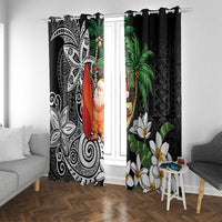 Polynesian Window Curtain Tropical Santa - Plumeria Black Vintage LT7 With Grommets Black - Polynesian Pride