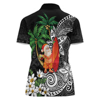 Polynesian Women Polo Shirt Tropical Santa - Plumeria Black Vintage