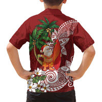 Polynesian Family Matching Off Shoulder Short Dress and Hawaiian Shirt Tropical Santa - Plumeria Red Vintage LT7 - Polynesian Pride