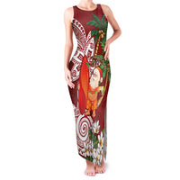 Polynesian Family Matching Tank Maxi Dress and Hawaiian Shirt Tropical Santa - Plumeria Red Vintage