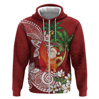 Polynesian Hoodie Tropical Santa - Plumeria Red Vintage LT7 Zip Hoodie Red - Polynesian Pride