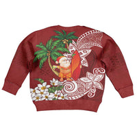 Polynesian Kid Ugly Christmas Sweater Tropical Santa - Plumeria Red Vintage
