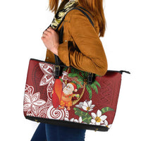 Polynesian Leather Tote Bag Tropical Santa - Plumeria Red Vintage LT7 Red - Polynesian Pride