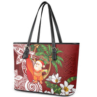 Polynesian Leather Tote Bag Tropical Santa - Plumeria Red Vintage LT7 - Polynesian Pride