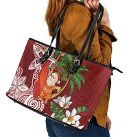 Polynesian Leather Tote Bag Tropical Santa - Plumeria Red Vintage LT7 - Polynesian Pride