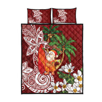 Polynesian Quilt Bed Set Tropical Santa - Plumeria Red Vintage LT7 - Polynesian Pride