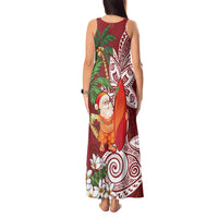 Polynesian Tank Maxi Dress Tropical Santa - Plumeria Red Vintage LT7 - Polynesian Pride