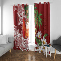 Polynesian Window Curtain Tropical Santa - Plumeria Red Vintage LT7 With Grommets Red - Polynesian Pride