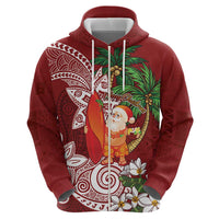 Polynesian Zip Hoodie Tropical Santa - Plumeria Red Vintage
