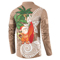 Polynesian Button Sweatshirt Tropical Santa - Plumeria Beige Vintage LT7 - Polynesian Pride