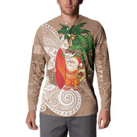 Polynesian Button Sweatshirt Tropical Santa - Plumeria Beige Vintage LT7 - Polynesian Pride