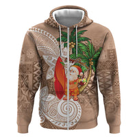 Polynesian Hoodie Tropical Santa - Plumeria Beige Vintage LT7 Zip Hoodie Beige - Polynesian Pride