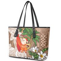Polynesian Leather Tote Bag Tropical Santa - Plumeria Beige Vintage LT7 - Polynesian Pride