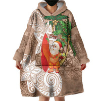 Polynesian Wearable Blanket Hoodie Tropical Santa - Plumeria Beige Vintage LT7 - Polynesian Pride