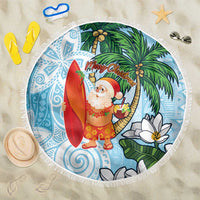 Polynesian Beach Blanket Tropical Santa - Plumeria Turquoise Vintage LT7 One Size 150cm Turquoise - Polynesian Pride