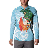 Polynesian Button Sweatshirt Tropical Santa - Plumeria Turquoise Vintage LT7 - Polynesian Pride