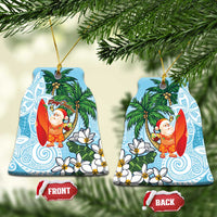 Polynesian Ceramic Ornament Tropical Santa - Plumeria Turquoise Vintage LT7 Bell Flake Turquoise - Polynesian Pride