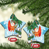 Polynesian Ceramic Ornament Tropical Santa - Plumeria Turquoise Vintage LT7 Star Turquoise - Polynesian Pride