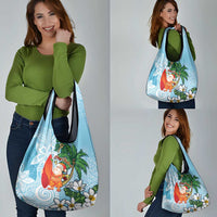 Polynesian Grocery Bag Tropical Santa - Plumeria Turquoise Vintage