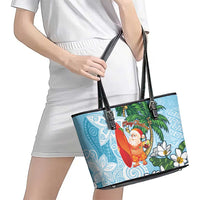 Polynesian Leather Tote Bag Tropical Santa - Plumeria Turquoise Vintage LT7 - Polynesian Pride