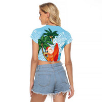 Polynesian Raglan Cropped T Shirt Tropical Santa - Plumeria Turquoise Vintage LT7 - Polynesian Pride