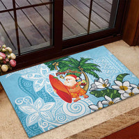 Polynesian Rubber Doormat Tropical Santa - Plumeria Turquoise Vintage LT7 - Polynesian Pride