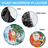 Polynesian Spare Tire Cover Tropical Santa - Plumeria Turquoise Vintage LT7 - Polynesian Pride