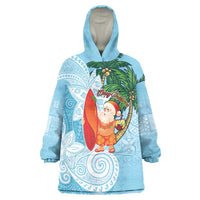 Polynesian Wearable Blanket Hoodie Tropical Santa - Plumeria Turquoise Vintage LT7 One Size Turquoise - Polynesian Pride
