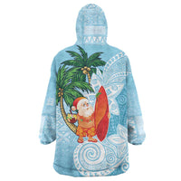 Polynesian Wearable Blanket Hoodie Tropical Santa - Plumeria Turquoise Vintage LT7 - Polynesian Pride