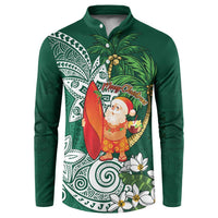 Polynesian Button Sweatshirt Tropical Santa - Plumeria Green Vintage LT7 Green - Polynesian Pride