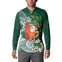 Polynesian Button Sweatshirt Tropical Santa - Plumeria Green Vintage LT7 - Polynesian Pride
