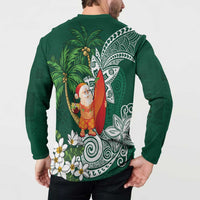 Polynesian Button Sweatshirt Tropical Santa - Plumeria Green Vintage LT7 - Polynesian Pride