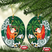 Polynesian Ceramic Ornament Tropical Santa - Plumeria Green Vintage LT7 Oval Green - Polynesian Pride