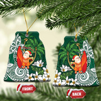Polynesian Ceramic Ornament Tropical Santa - Plumeria Green Vintage LT7 Bell Flake Green - Polynesian Pride